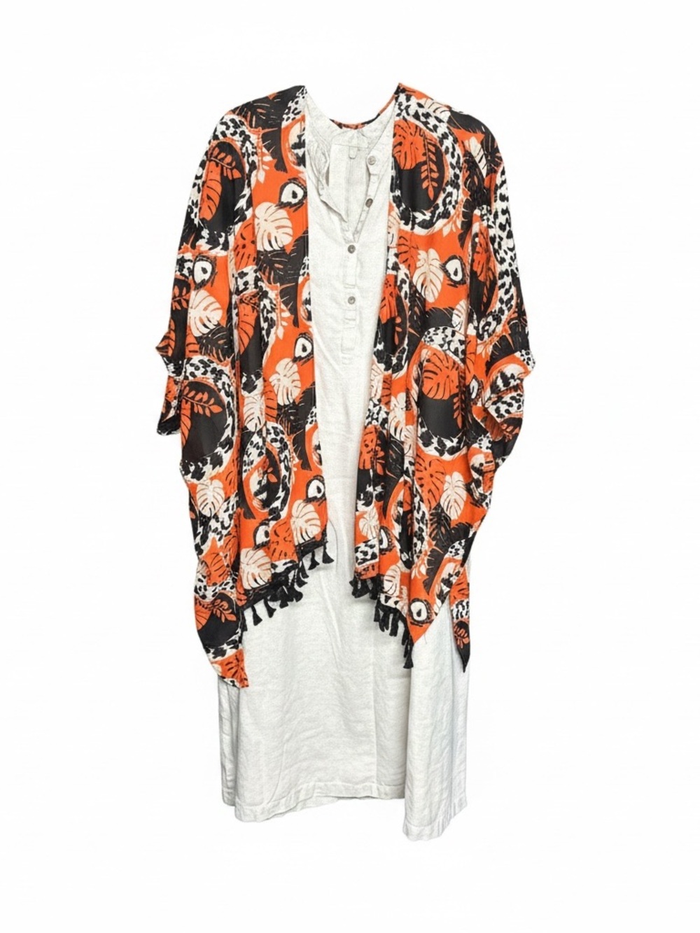 Cream color Linen dress size 4x with brand new orange and black duster OS